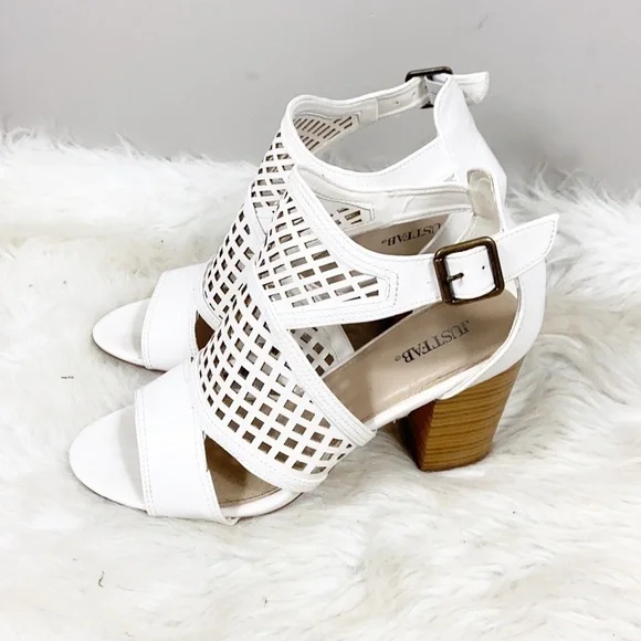Justfab Crush On Me Caged Heel Sandal In White Size 10 - Picture 3 of 10